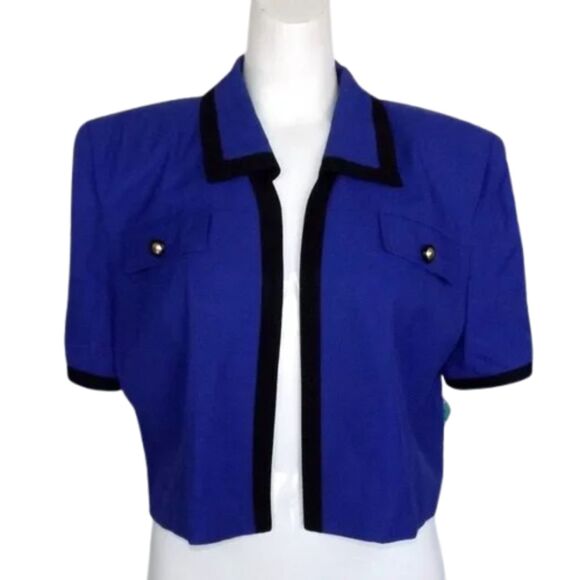 new JULIAN TAYLOR Jacket, 16, Navy Blue/Black Trim, Waist length, Shoulder pads - Picture 13 of 16